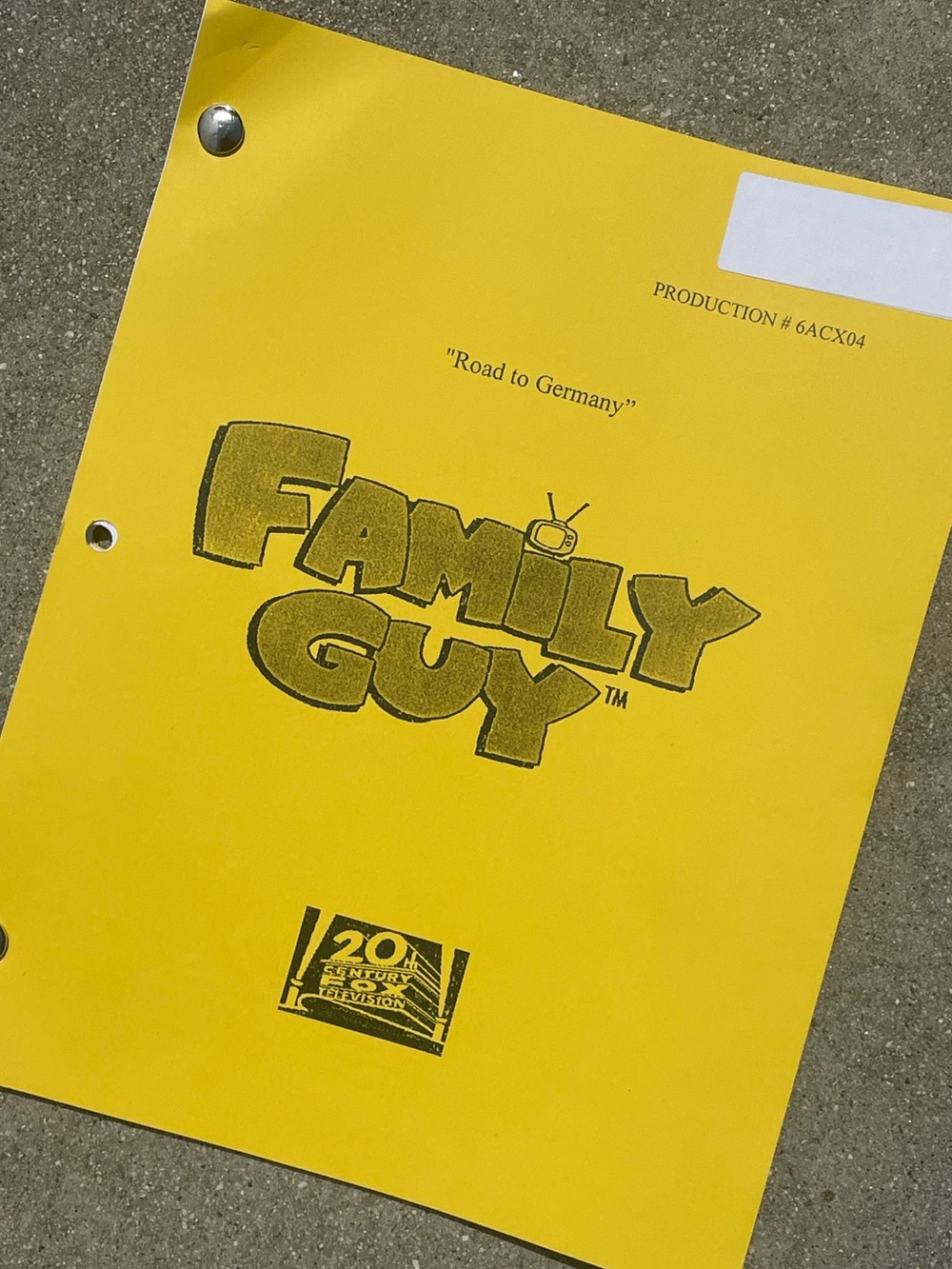 Family Guy 2007 Production Used Table Draft Script ROAD TO Germany